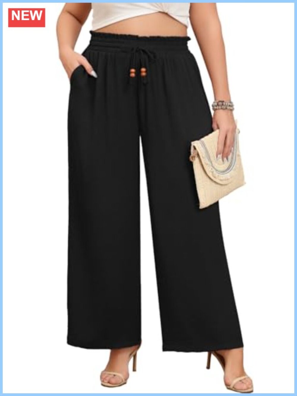 Plus Size Wide Leg Palazzo Pants, High Waisted Drawstring Lounge Trousers with